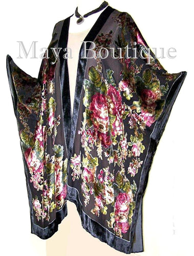 Silk Caftan Kimono Jacket Velvet Black Multi Gypsy Rose Maya Matazaro USA Made