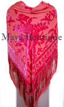 Coral Silk Burnout Velvet Piano Shawl Wrap Fringed Scarf Maya Matazaro