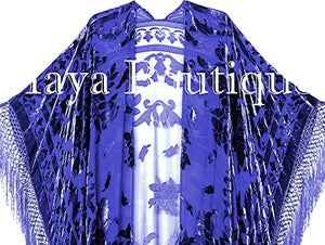 Royal Blue Caftan Duster Kimono Opera Coat Silk Burnout Velvet Maya Matazaro