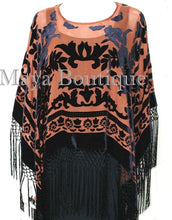 Tangerine Black Silk Burnout Velvet Poncho Kimono Top Shawl Maya Matazaro