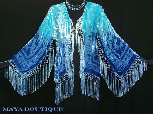 TURQUOISE BLUE SILK SHORT JACKET BLAZER DUSTER MAYA HAND DYED