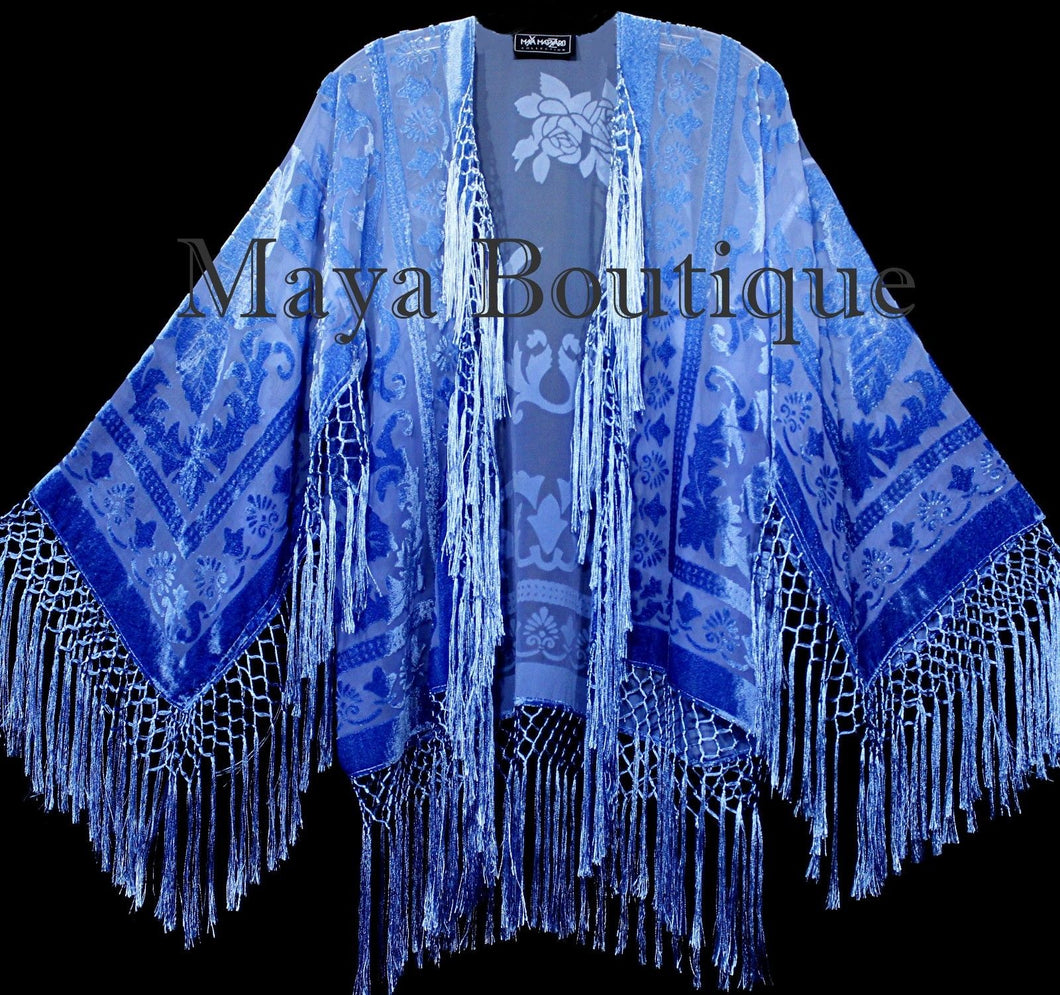Wearable Art Blue Ombre Velvet Kimono Jacket Hand Dyed Short Maya Matazaro