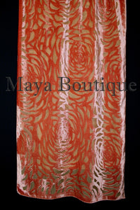Maya Matazaro Tangerine Camellia Shawl Wrap Scarf Burnout Velvet Elegant!