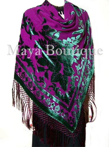 Emerald & Amethyst Piano Shawl Wrap Scarf Silk Burnout Velvet Maya SHAWLS