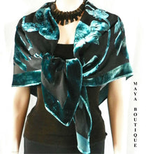 Silk Burnout Velvet Poncho Kimono Top Turquoise & Black No Fringe Maya Matazaro