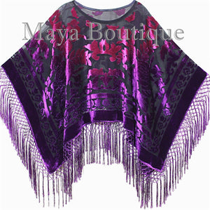 Purple Fuchsia Burnout Velvet Poncho Shawl Top Ombree Hand Dye Maya Matazaro