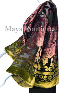 Maya Matazaro Gold Chocolate Velvet Jacket Short Kimono No Fringe Hand Dyed