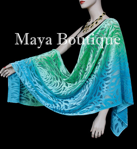 Jade Turquoise Camellia Shawl Wrap Scarf Burnout Velvet Hand Dyed Maya Matazaro