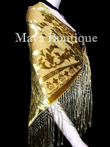 Silk Piano Shawl Wrap Scarf Burnout Velvet Antique Gold Hand Dyed Maya Matazaro
