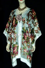 Caftan Kimono Duster Silk Burnout Velvet White Multi Gypsy Rose Maya Matazaro