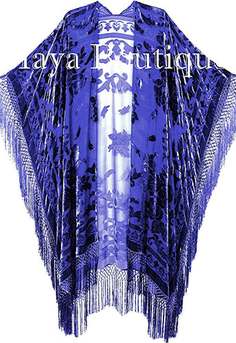 Royal Blue Caftan Duster Kimono Opera Coat Silk Burnout Velvet Maya Matazaro