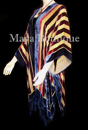 USA Flag Caftan Kimono Duster Silk Burnout Velvet Maya Matazaro Made In USA