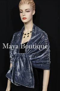 Dusk Gray Camellia Shawl Wrap Scarf Burnout Velvet Maya Matazaro Hand Dyed USA