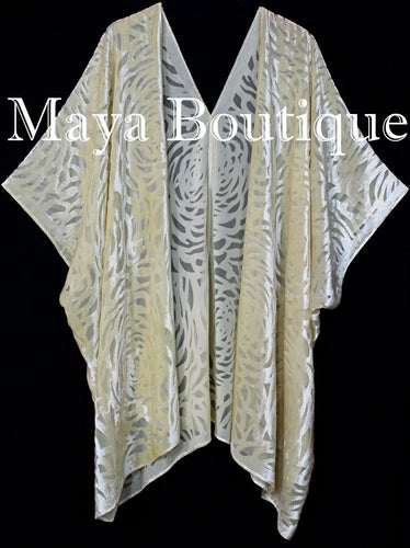 Maya Matazaro Vanilla Camellia Burnout Velvet Caftan Kimono Jacket Duster