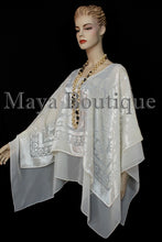 Maya Matazaro Layered Poncho Top Burnout Velvet & Chiffon Ivory Made In USA