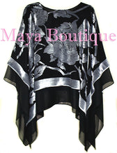 Maya Matazaro Layered Poncho Top Silk Burnout Velvet & Chiffon Silver Black USA