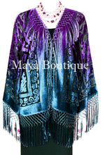 Maya Matazaro Art to Wear Burnout Velvet Kimono Jacket Hand Dyed Teal Purple