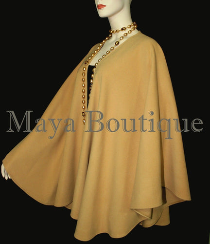 Gold Cape Ruana Wrap Coat Cashmere Wool Blend by Maya Boutique Made in USA