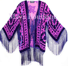 Fringe Jacket Kimono Duster Bolero Silk Burnout Velvet Pink Purple Short Maya