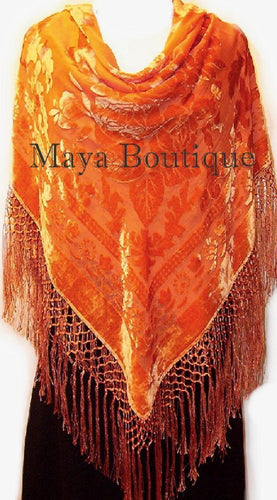 Orange Piano Shawl Wrap Scarf Silk Burnout Velvet Hand Dyed Maya Matazaro