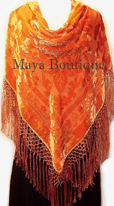 Orange Piano Shawl Wrap Scarf Silk Burnout Velvet Hand Dyed Maya Matazaro