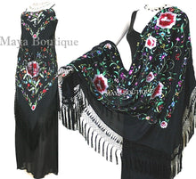 Dress Gown Silk Embroidered Flapper Style Black Multi Maya Matazaro L