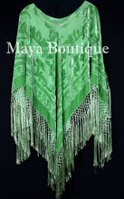 Green Silk Burnout Velvet Poncho Fringe Top Shawl Hand Dyed Maya Matazaro