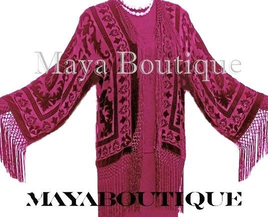 Silk Burnout Velvet Jacket Kimono Bolero Blazer Grape Wine Maya Matazaro