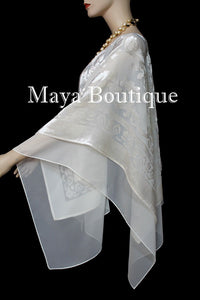 Maya Matazaro Layered Poncho Top Burnout Velvet & Chiffon Ivory Made In USA