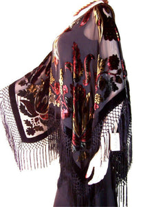 Maya Matazaro Silk Poncho Shawl Top Bohemian Burnout Velvet Made in USA