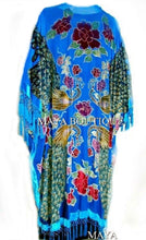 Kimono Opera Coat Beaded Burnout Velvet Peacock & Rose Turquoise Maya Matazaro