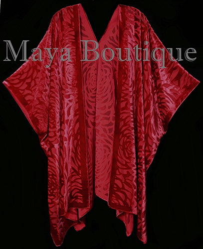 Maya Matazaro True Red Camellia Burnout Velvet Caftan Kimono Jacket USA Made