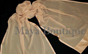 Beige Scarf Wrap Shawl Silk Chiffon Satin Border Maya Matazaro