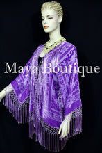 Maya Matazaro Lavender Silk Burnout Velvet Fringe Jacket Short Kimono Hand Dyed