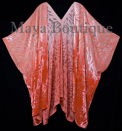 Orange Ombre Camellia Burnout Velvet Caftan Kimono Jacket Hand Dye Maya Clothing