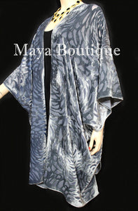 Dusk Gray Camellia Burnout Velvet Caftan Kimono Jacket Maya Matazaro Hand Dyed
