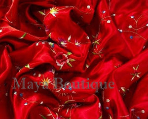 Huge Embroidered Silk Wrap Opera Shawl Scarf Red Multi Floral Maya Matazaro