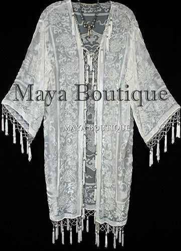 Ivory Kimono Flapper Jacket Silk Beaded Burnout Velvet Medalion Maya Matazaro