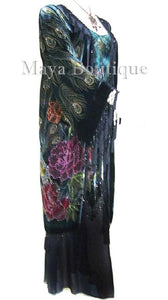 Black Dress Gown Silk Burnout Velvet Beaded Peacock Maya Matazaro S/M