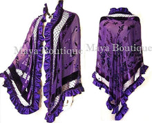 Purple Shawl Scarf Wrap Silk Burnout Velvet Bead Triangle Ruffles Maya Matazaro