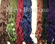 BURGUNDY Shawl Scarf Wrap Silk Burnout Velvet Triangle Ruffles Maya Matazaro