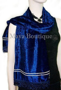 Crushed Velvet Scarf Wrap Maya Matazaro Navy Blue Made In Usa