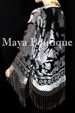 Fringe Jacket Kimono Blazer Burnout Velvet Silver Gray & Black Maya Matazaro