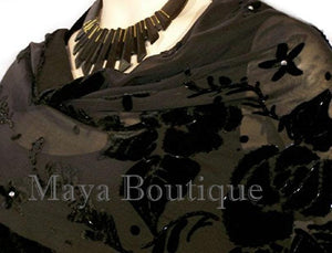 Beaded Black Triangle Shawl Wrap Opera Scarf Silk Burnout Velvet Maya Boutique