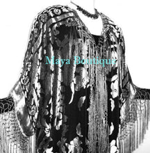 Kimono Fringe Jacket Opera Coat Burnout Velvet Silver Black Maya Matazaro
