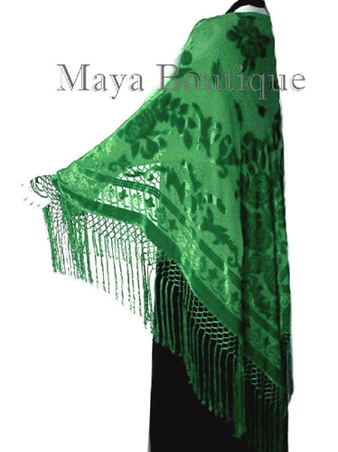 Silk Burnout Velvet Piano Shawl Wrap Hand Dyed Apple Green Maya Boutique