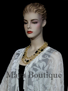 Ivory Beaded Silk Burnout Velvet Kimono Opera Coat Fringe Jacket Maya Matazaro