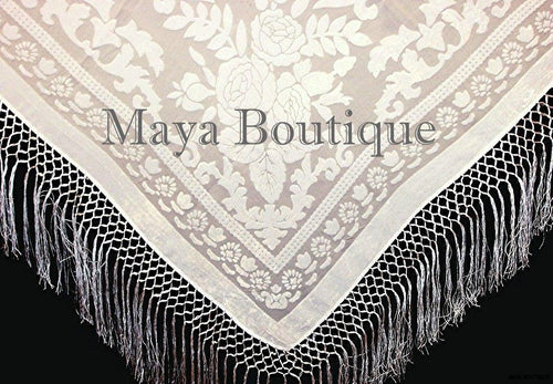 Ivory Piano Shawl Wrap Fringe Square Scarf Silk Burnout Velvet Maya Matazaro