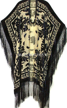 Caftan Duster Fringe Jacket Kimono Black & Beige Silk Burnout Velvet Maya