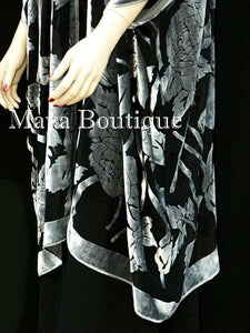 Maya Matazaro Silk Burnout Velvet Opera Coat Kimono Silver Black No Fringe USA